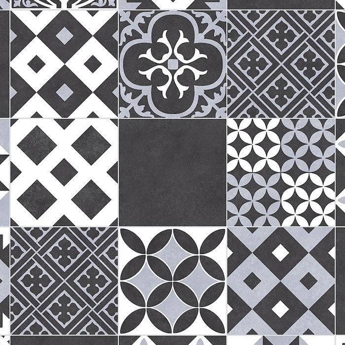 Distribución del diseño en Suelo Vinílico en Rollo Vinílico Blanco y Negro 990 D