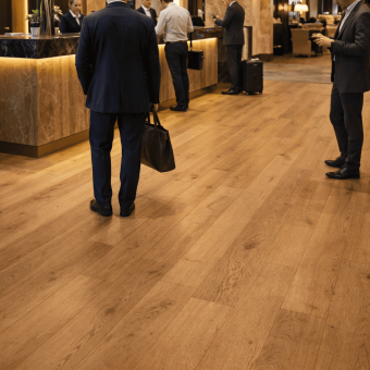 Suelo Laminado Kronotex Roble Berlin 9004 en Recepción de Hotel