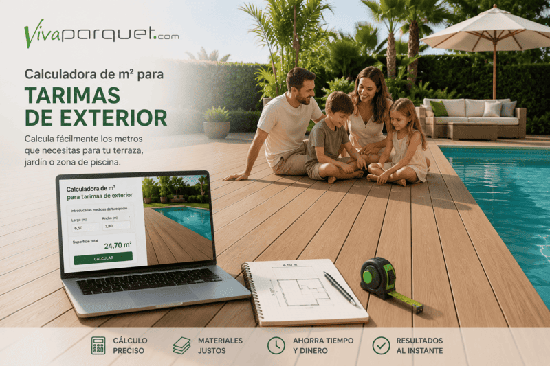 Calculadora de m&sup2; de tarima exterior con rastreles y clips Viva Parquet